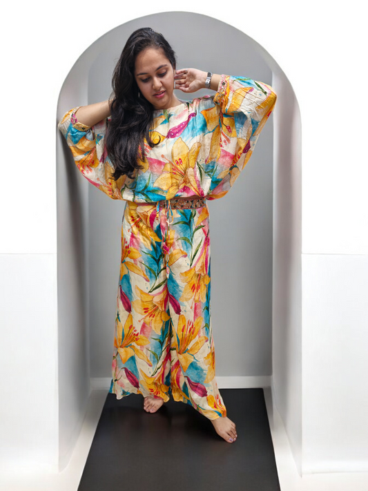 Printed Multi-color Crop-top Plazzo