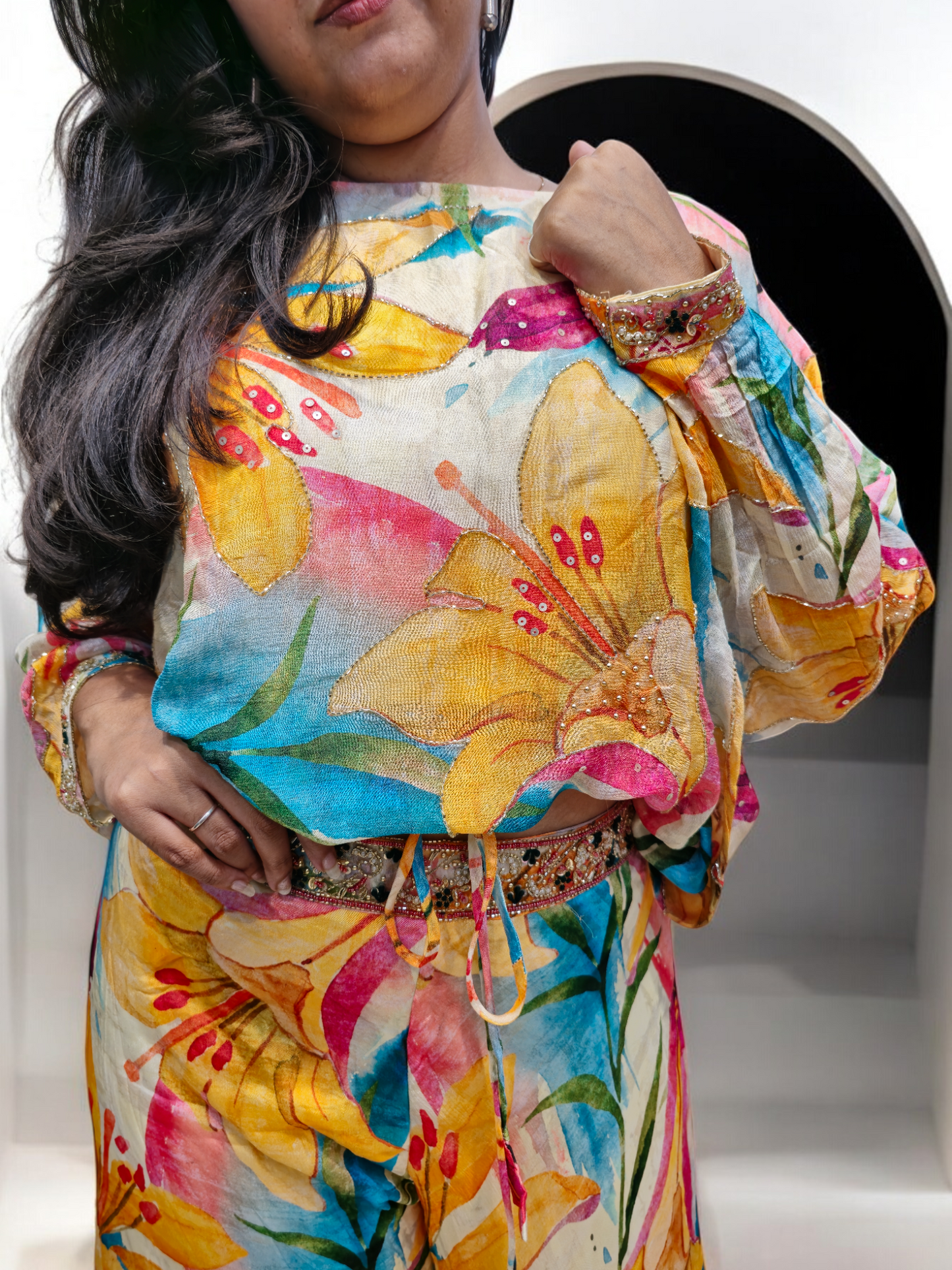 Printed Multi-color Crop-top Plazzo