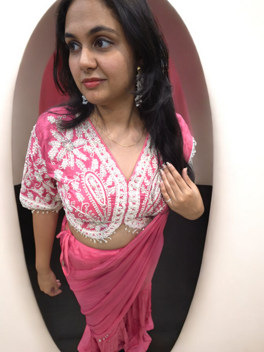 Heavy Embroidery Crop-top with Draped Sharara