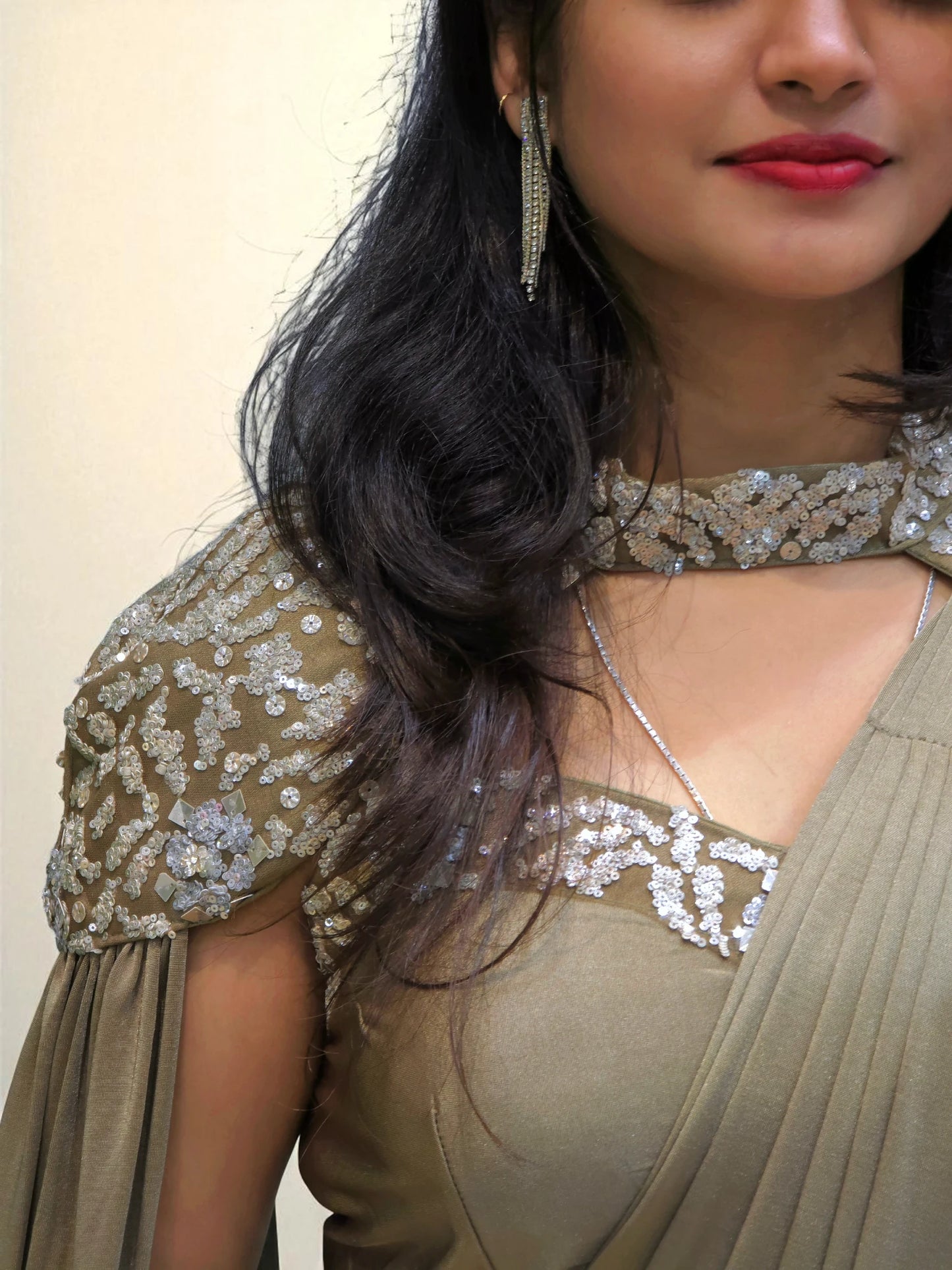 Ambika Boutique gold Indo-Western saree for women