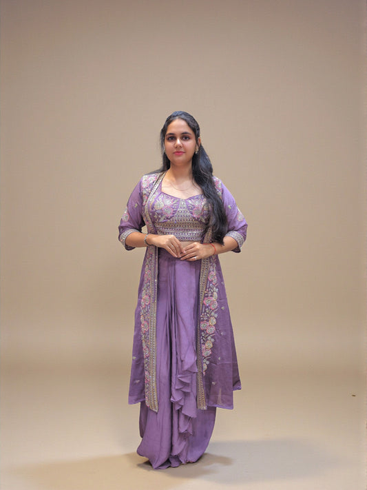Indo western lavender dhoti skirt set for women