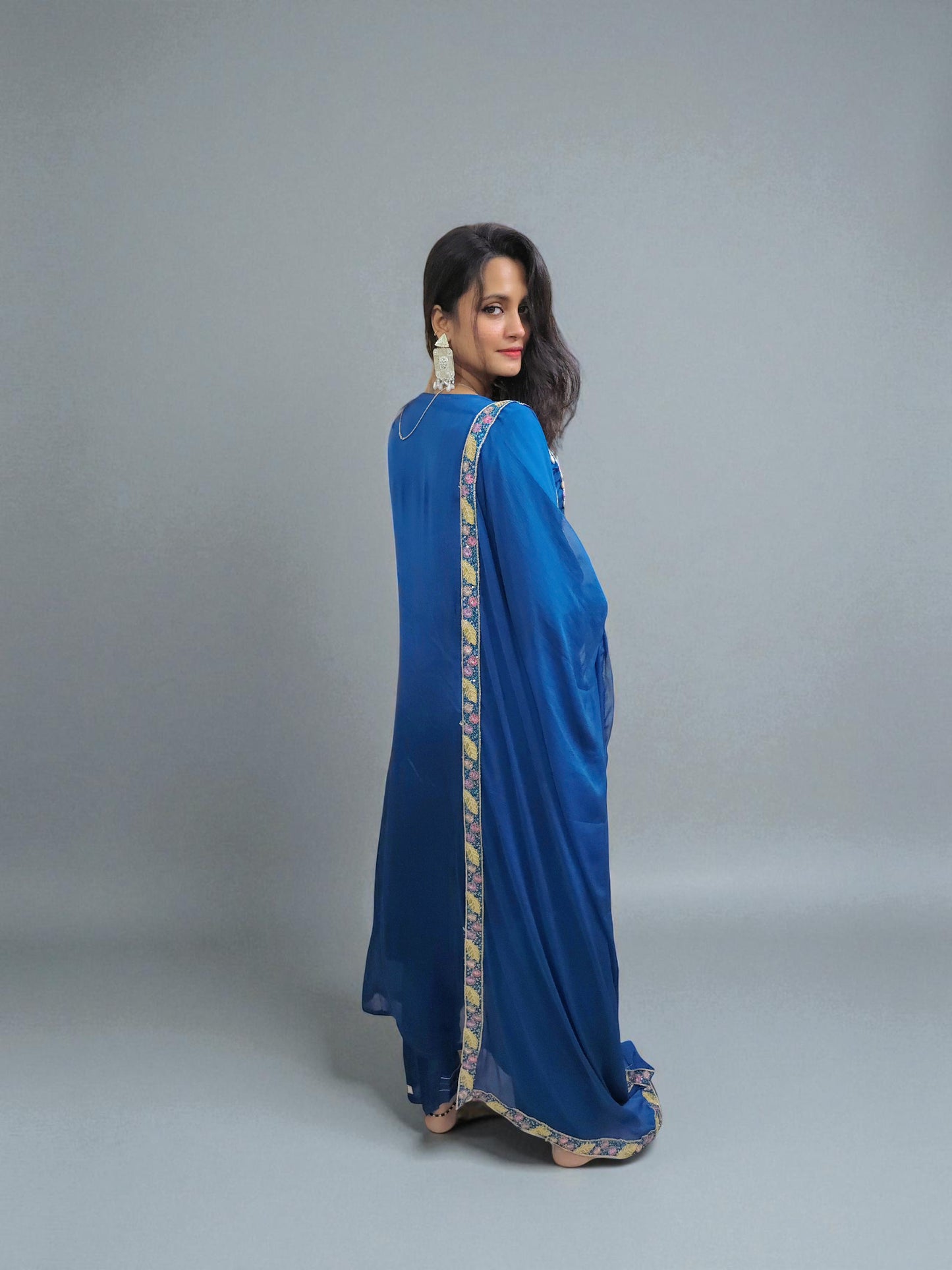 Royal blue festive kurta set with chiffon dupatta – Ambika Boutique