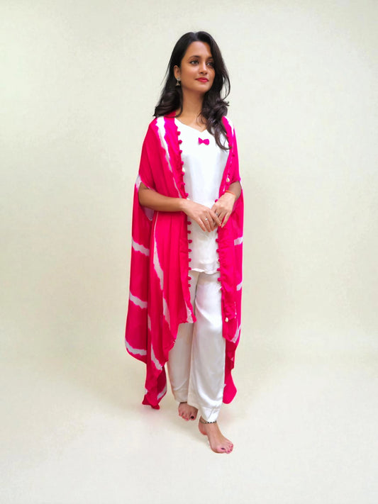 tylish festive wear Indo-Western Leheriya cape set