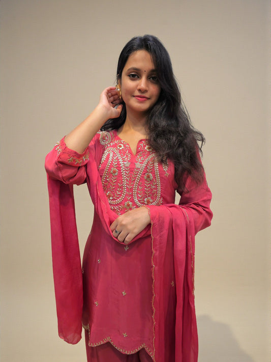Designer zardozi embroidered kurta palazzo set