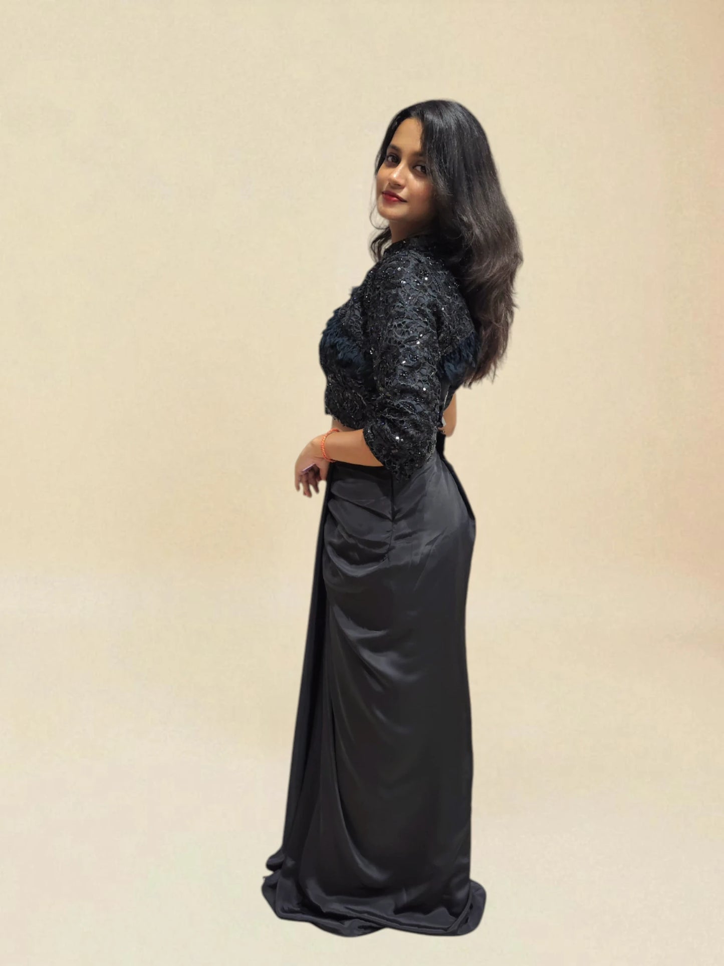 Elegant women’s black party wear Indo-Western dress