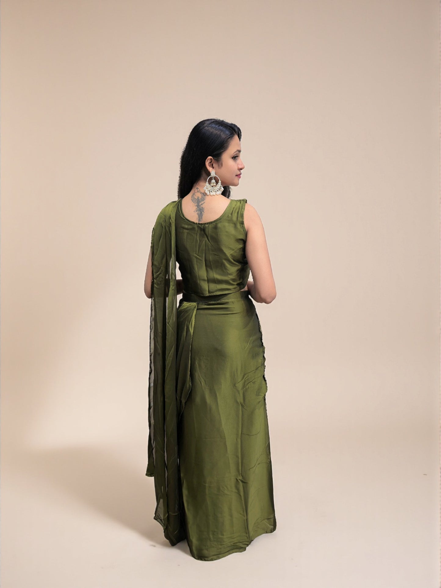 Elegant indo western fusion wear crop top drape skirt