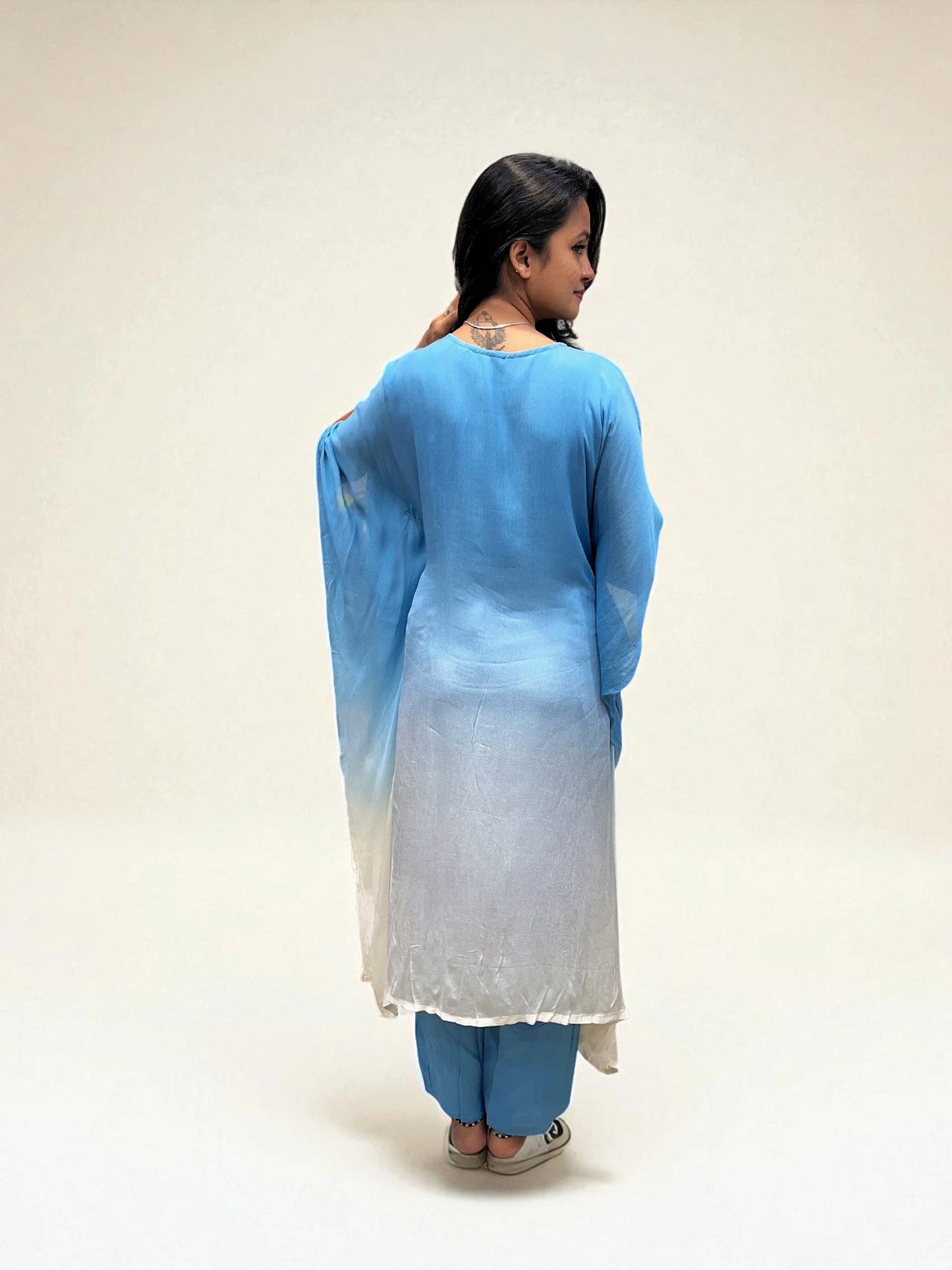 Women’s indo western ombre kaftan set in blue and white for festive wear