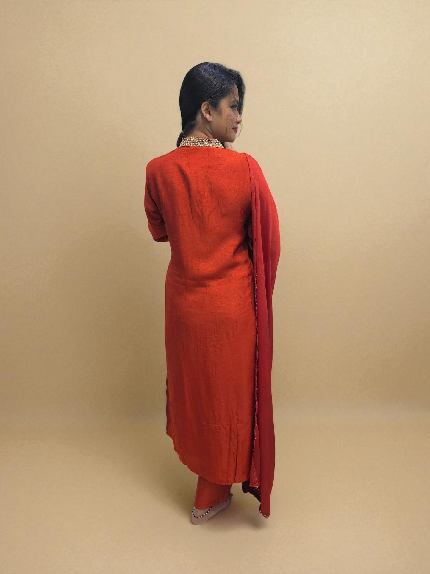 Luxury rust orange embroidered kurta and dupatta set for weddings