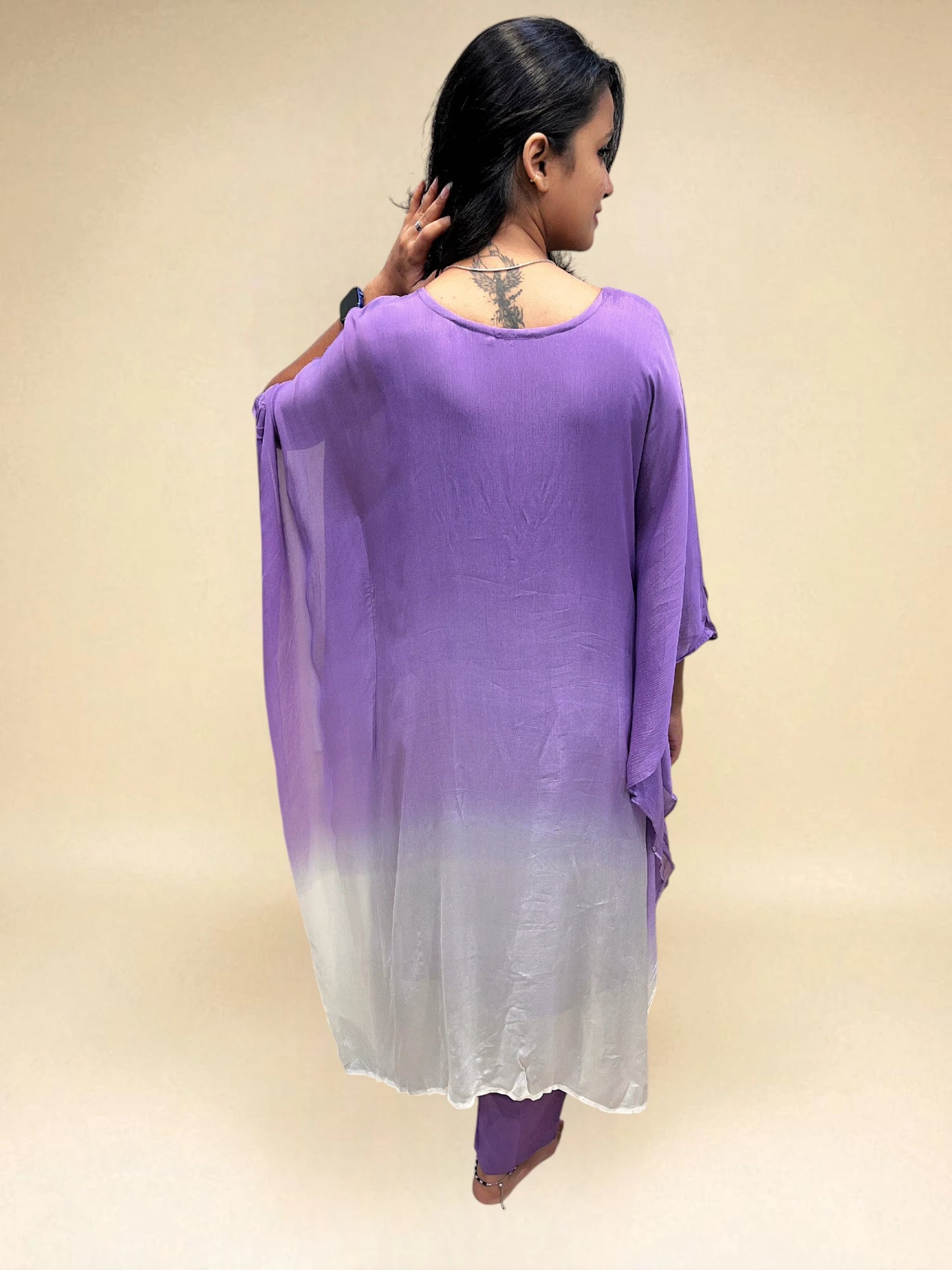 Ombre kaftan kurta in purple and white paired with matching bottoms