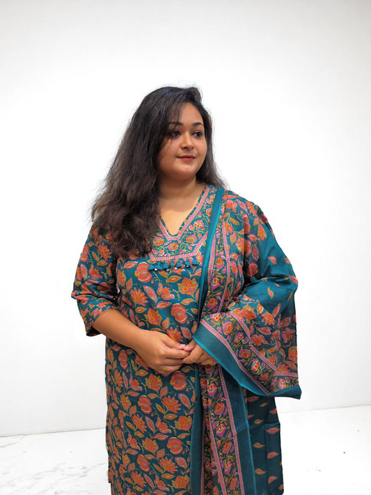 Pure Cotton Printed Kurta Set With Dupatta For Women