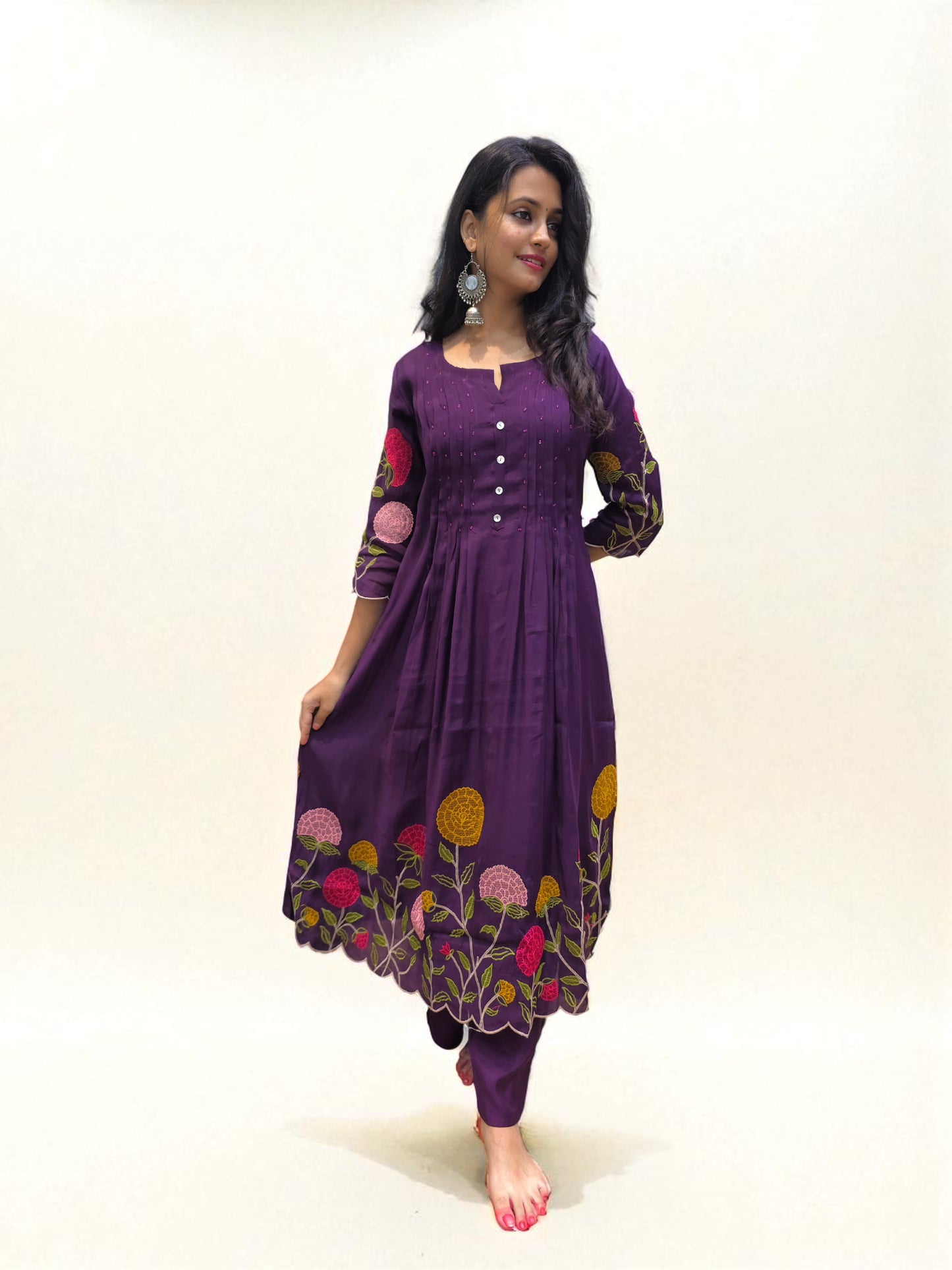 Festive wear purple mul chanderi embroidered suit for weddings and parties