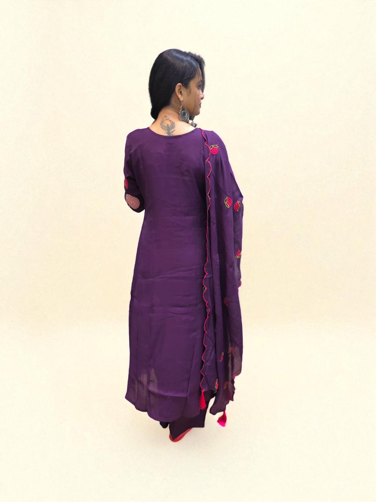 Traditional mul chanderi suit set with floral embroidery and dupatta