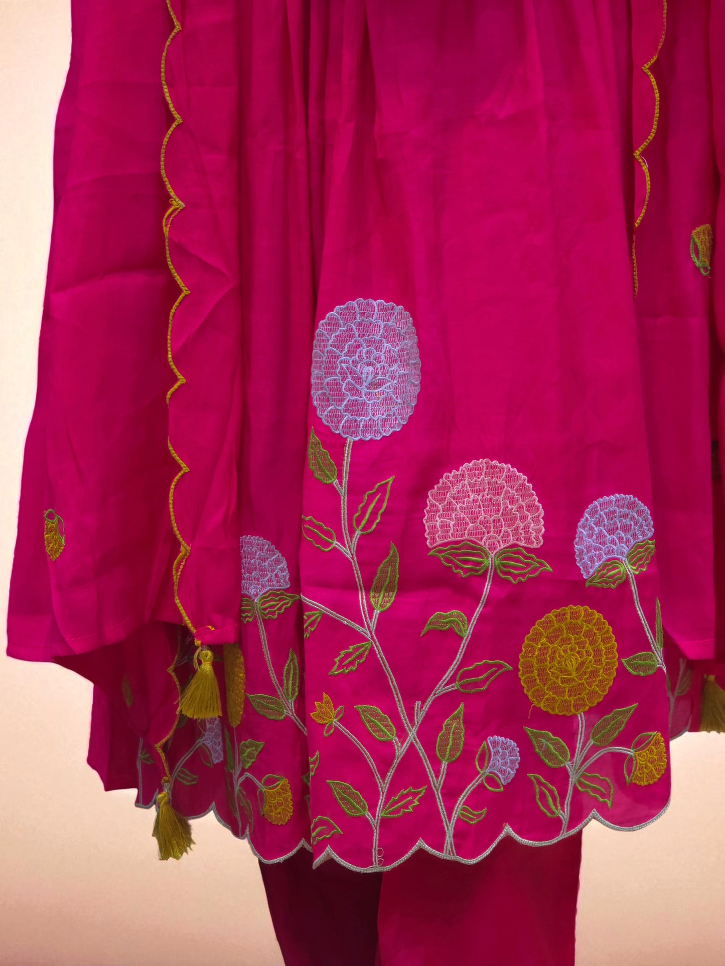 traditional pink mul chanderi embroidered suit set for Festivals