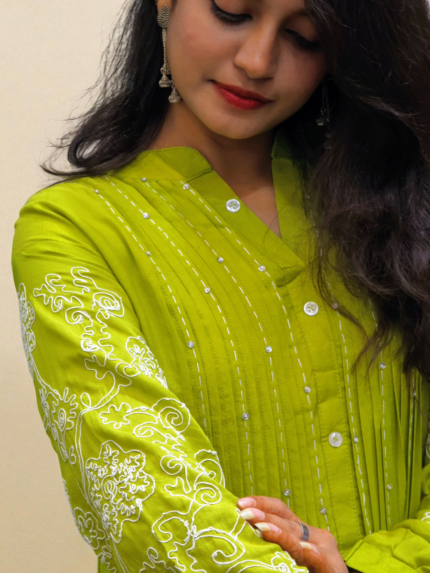 Trendy pure muslin co-ord set for women featuring delicate embroidery, ideal for party wear, festive wear, and daily elegance.