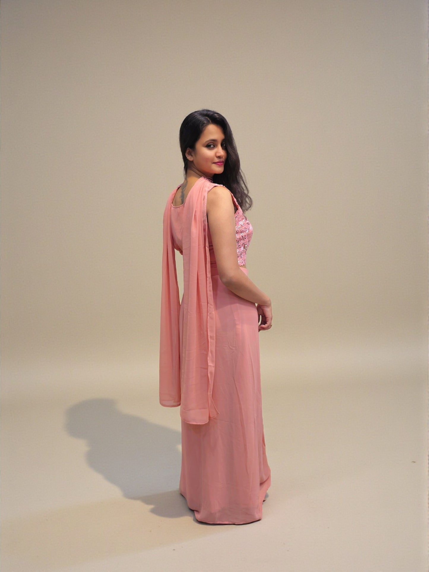 Designer peach crop top dhoti skirt wedding wear