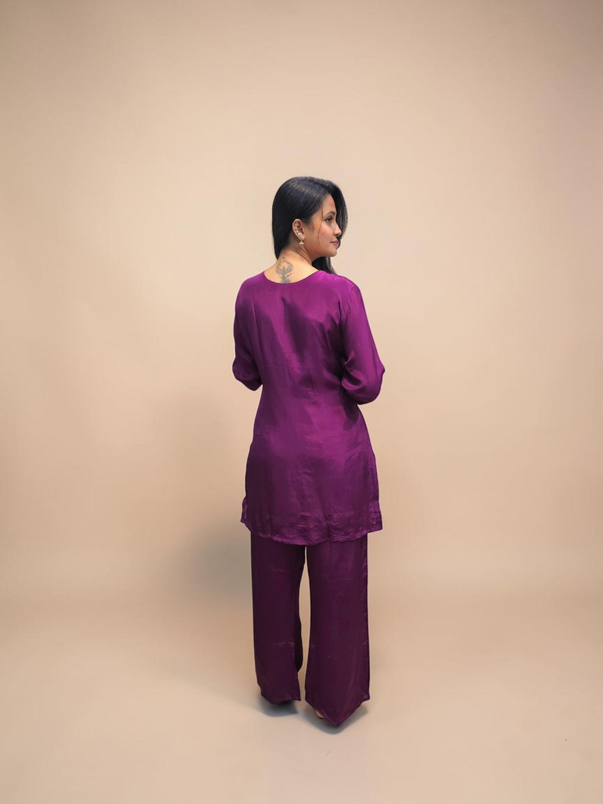 Wine purple designer ethnic outfit with handcrafted detailing