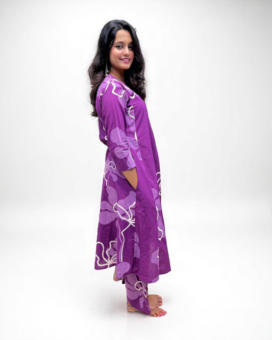 Cotton Kurta Plazzo - Purple