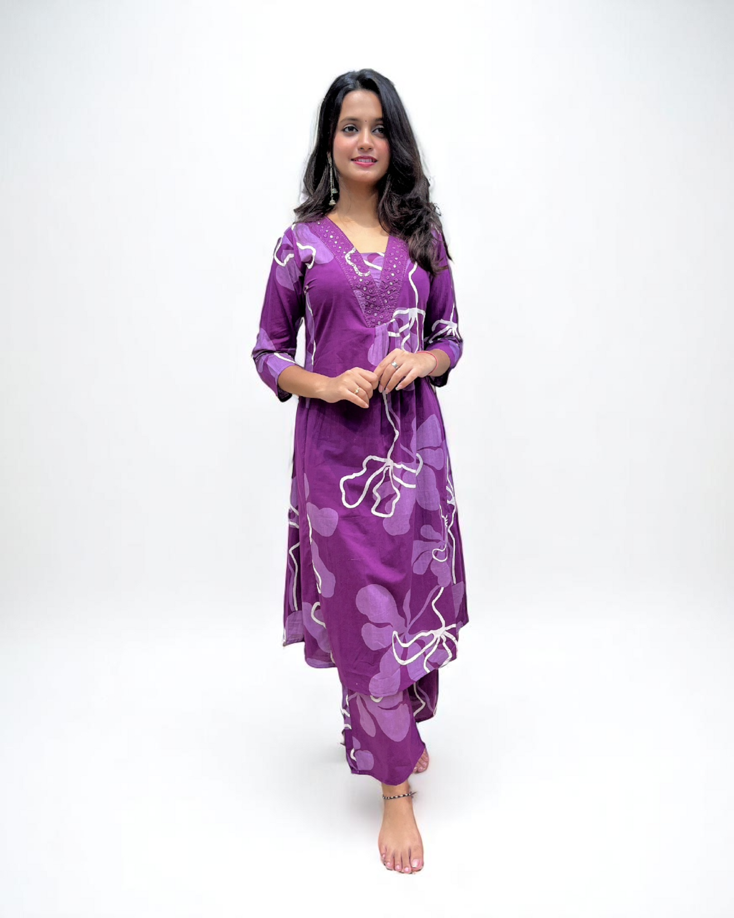 Cotton Kurta Plazzo - Purple
