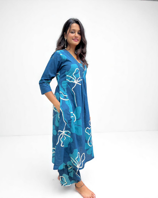 Cotton Kurta Plazzo - Blue
