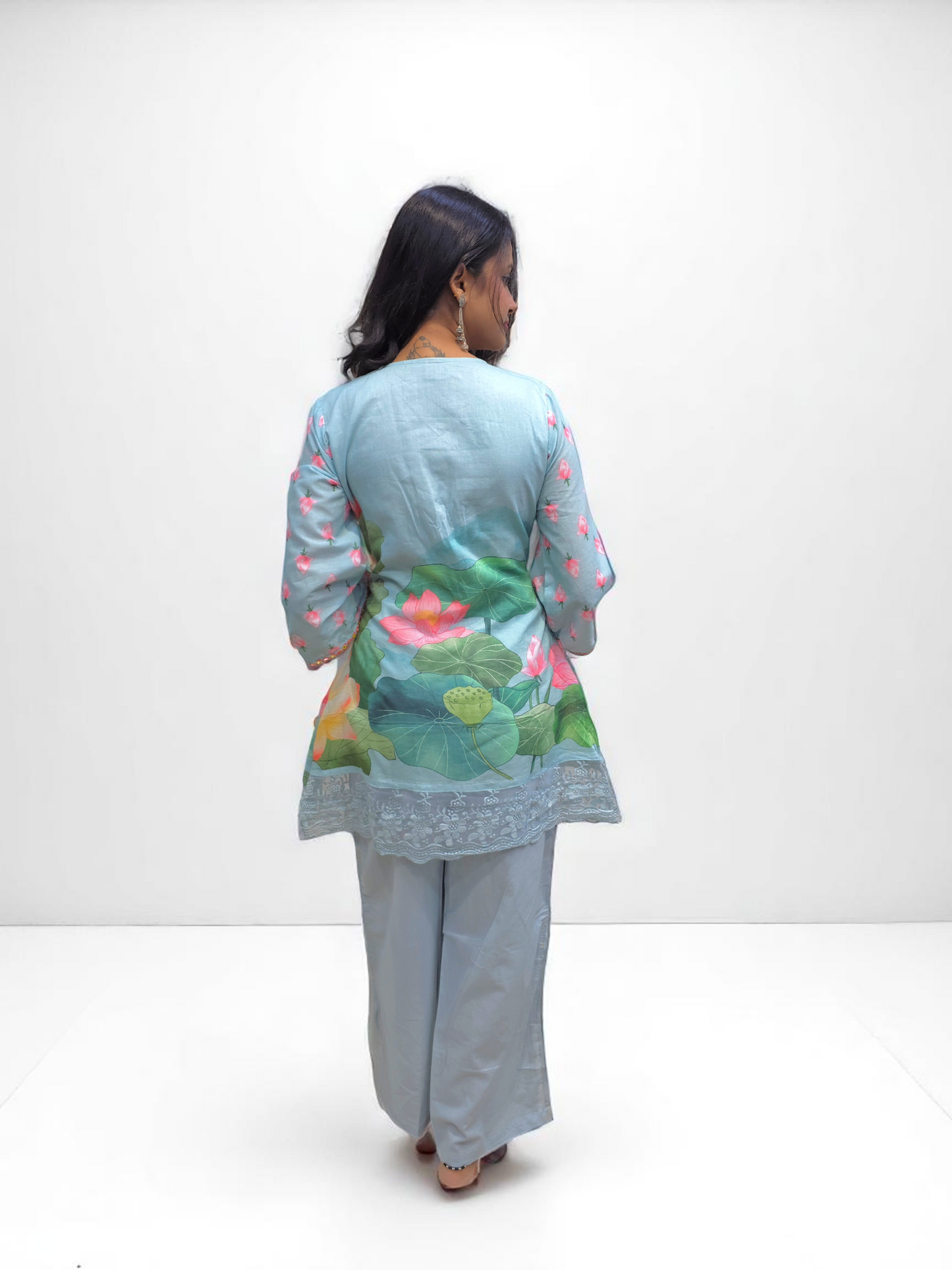 Printed Mul-Mul Cotton Co-ord Set - SkyBlue
