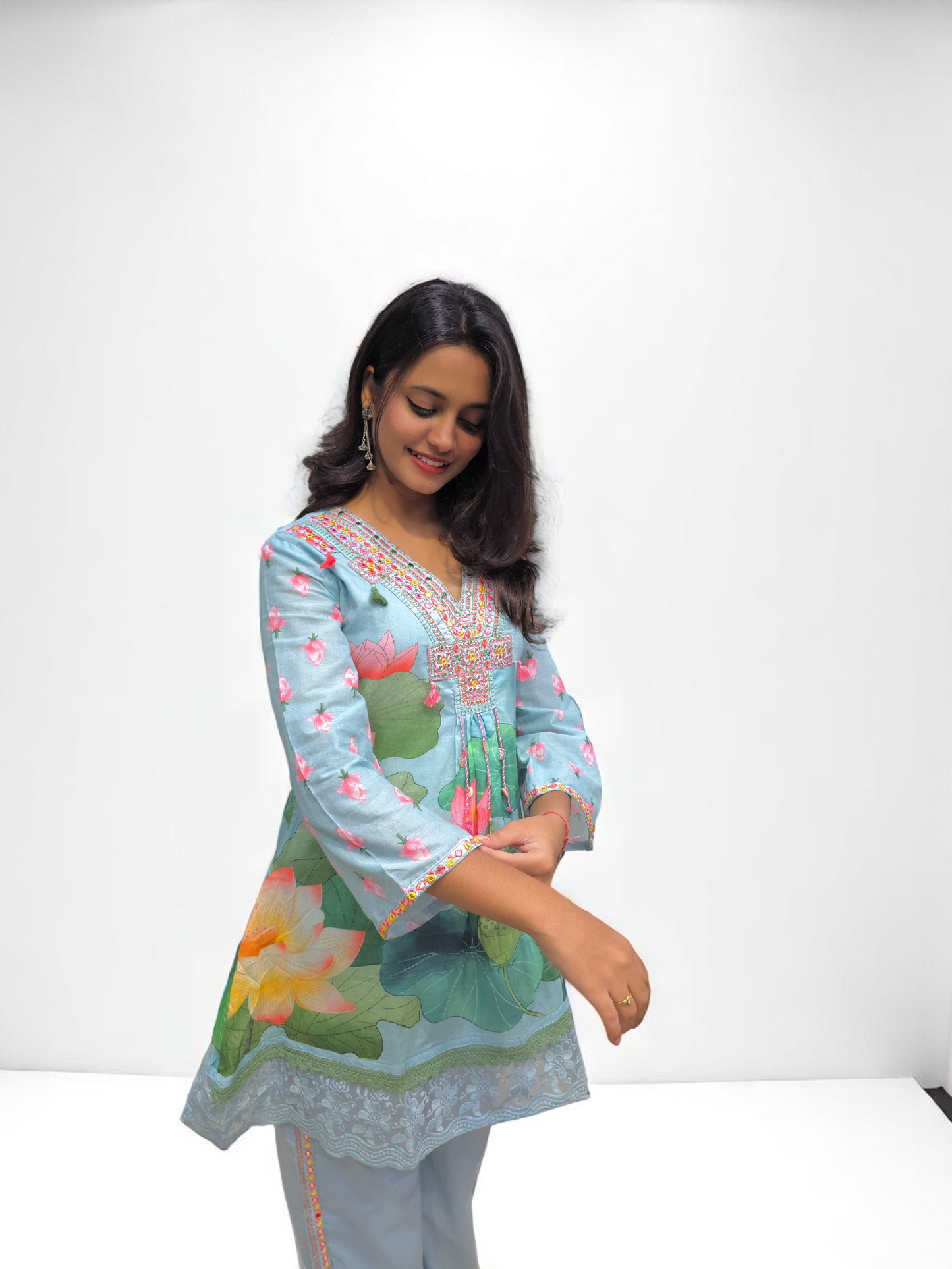 Printed Mul-Mul Cotton Co-ord Set - SkyBlue