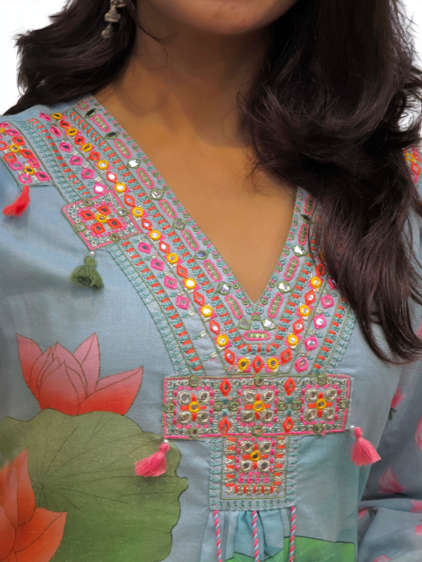 Printed Mul-Mul Cotton Co-ord Set - SkyBlue