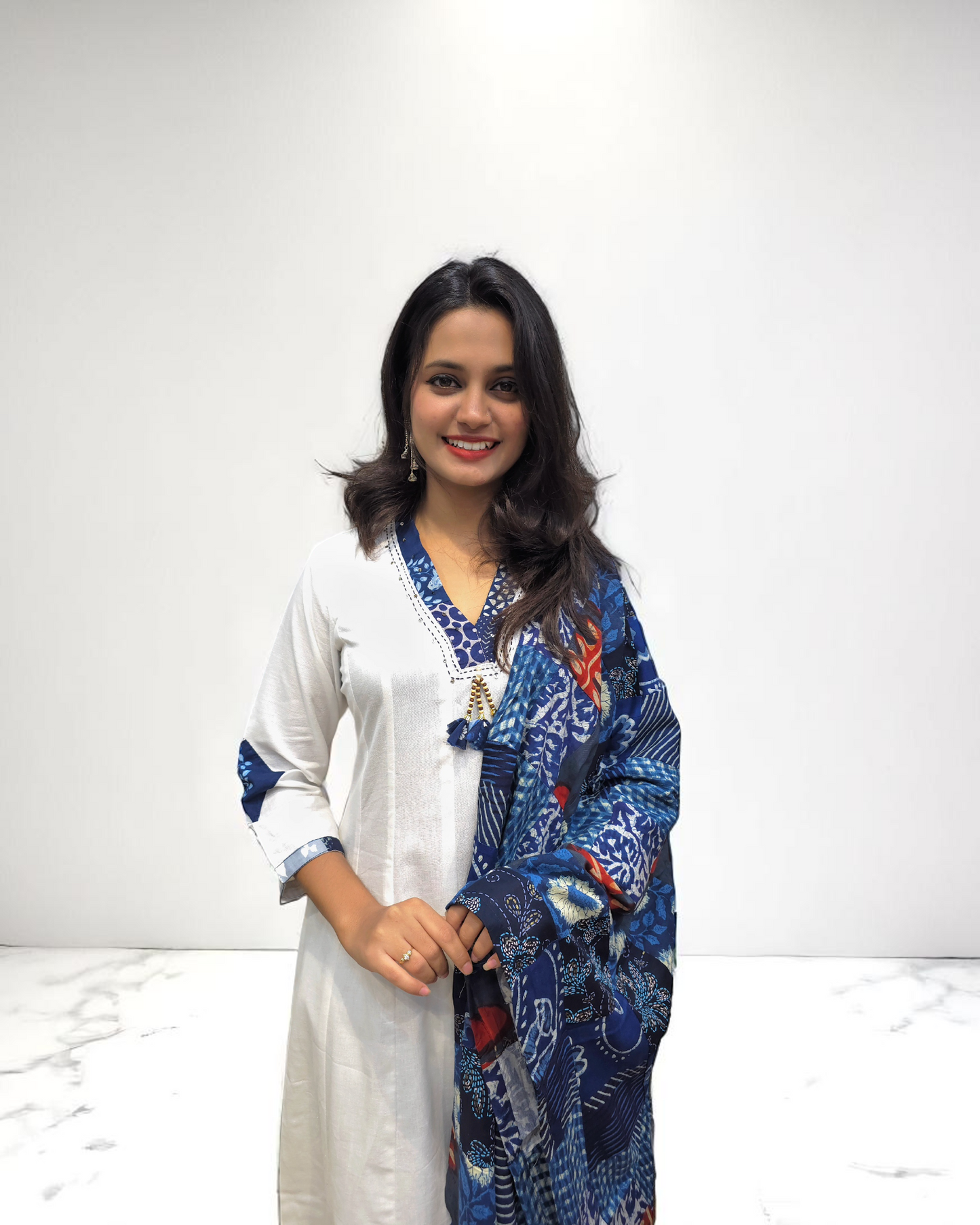 Anarkali Suit Patch Work - White