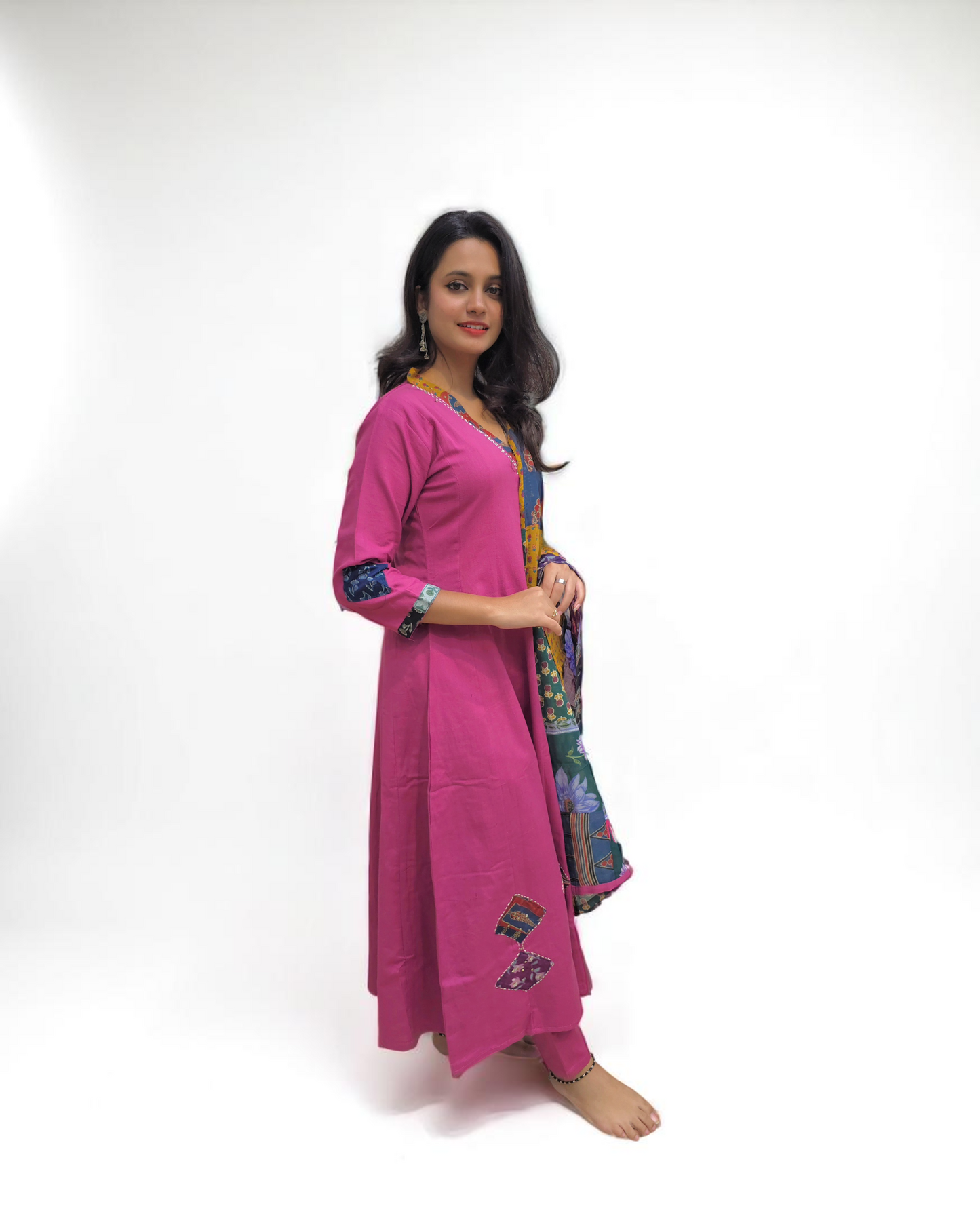 Anarkali Suit Patch Work - Pink