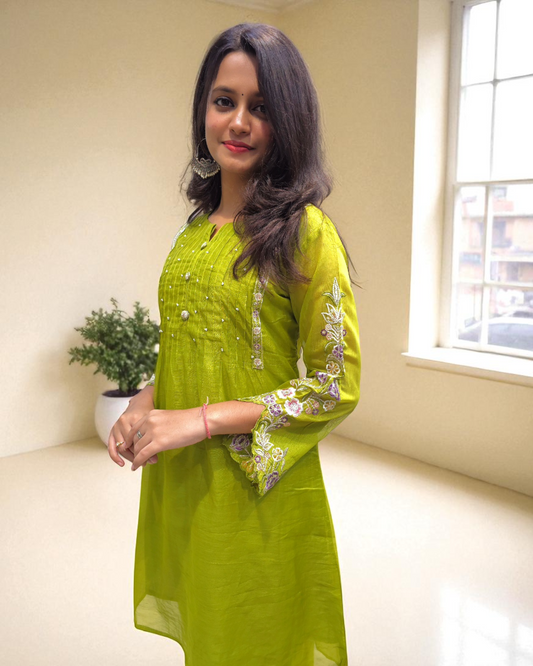 Simple Embroidery Cord Set with Palazzo