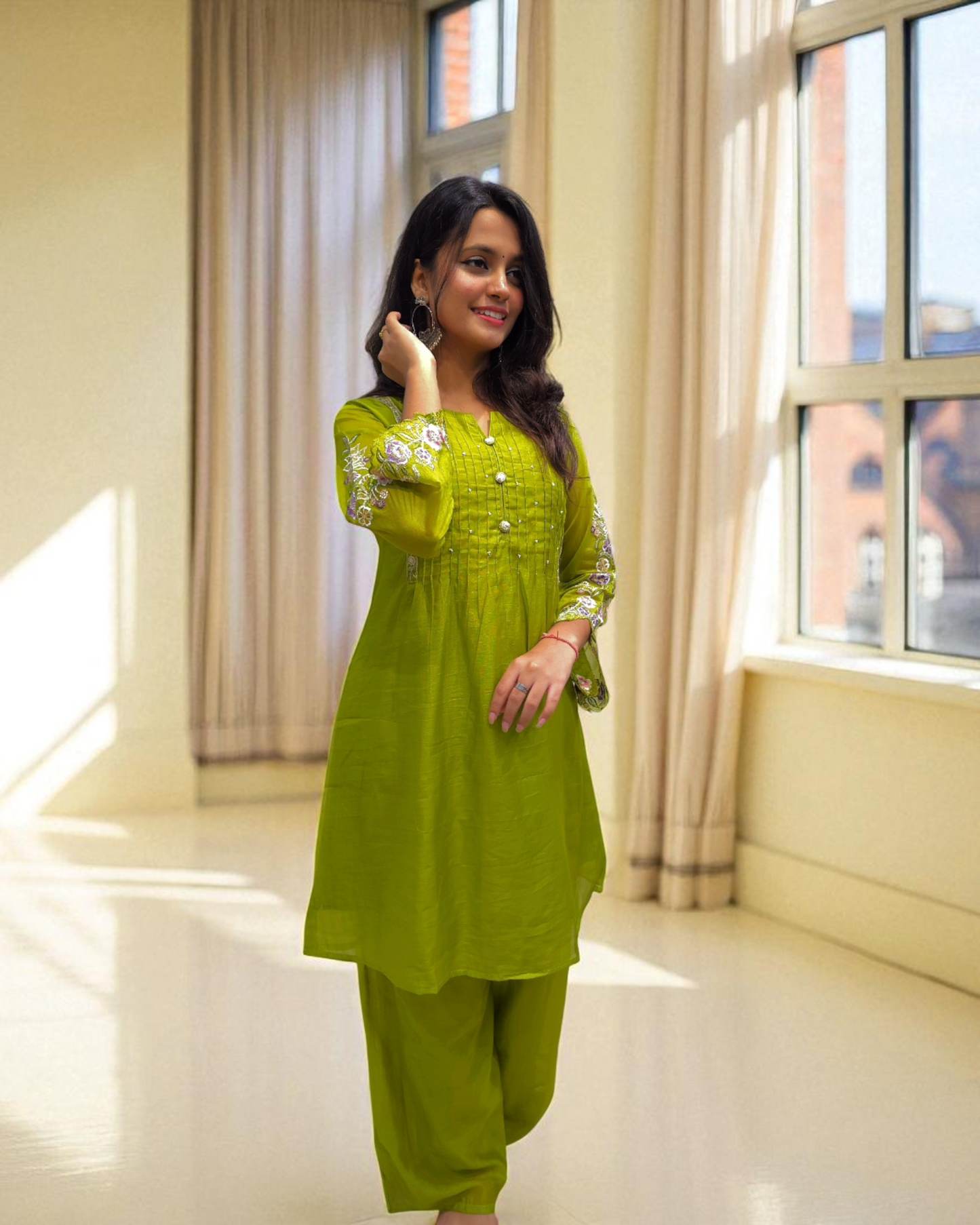 Simple Embroidery Cord Set with Palazzo