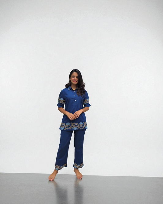 Designer Blue Embroidered Co-ord Set for Women