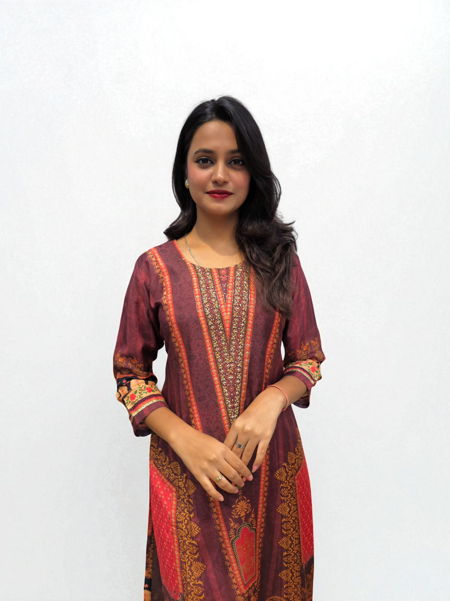 Traditional Indian maroon and red set for women – designer festive kurti with dupatta from Ambika Boutique