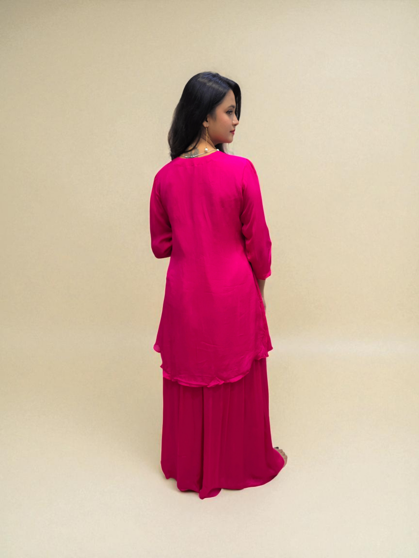 Indo-Western Kurta Palazzo Set for Women - Pink