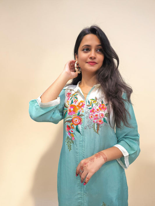 Elegant Ombre Floral Embroidered Co-ord Set