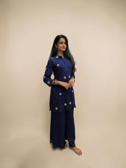 Elegant Handwork Cord Set - Navy Blue