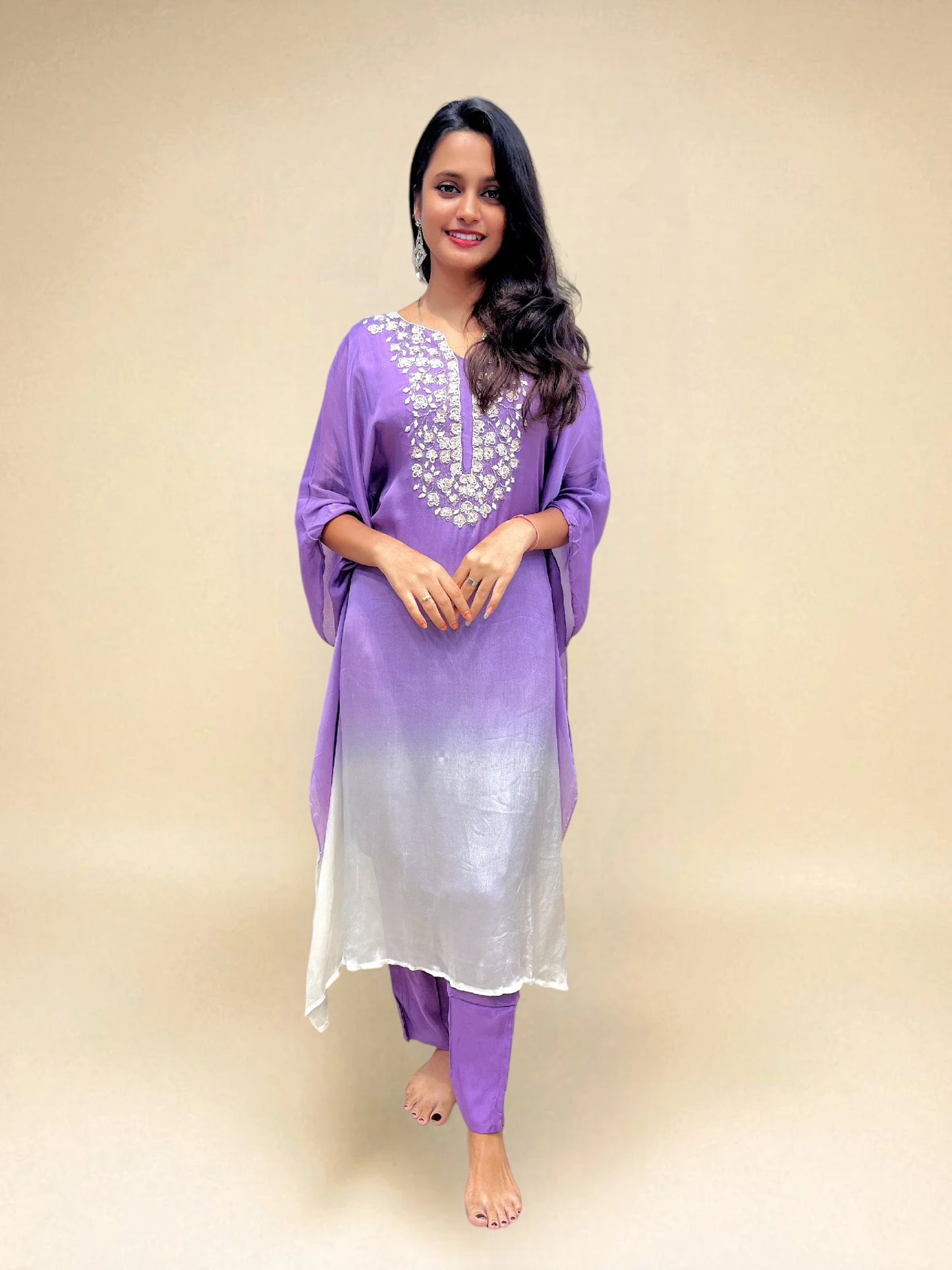Women’s indo western purple ombre kaftan outfit with straight pants