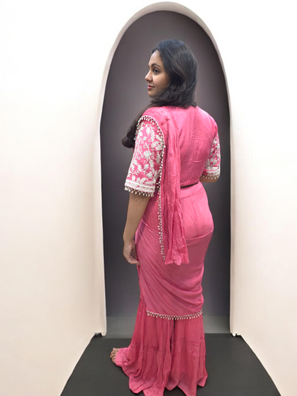 Heavy Embroidery Crop-top with Draped Sharara