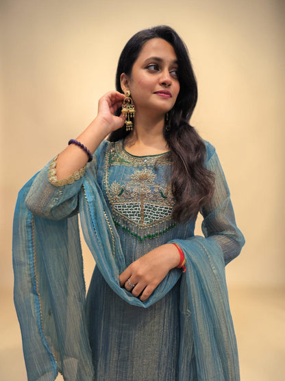 Alia Designer Blue Ethnic Suit with Dupatta