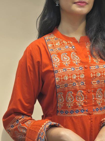 Festive wear Ajrakh Anarkali kurta set for women