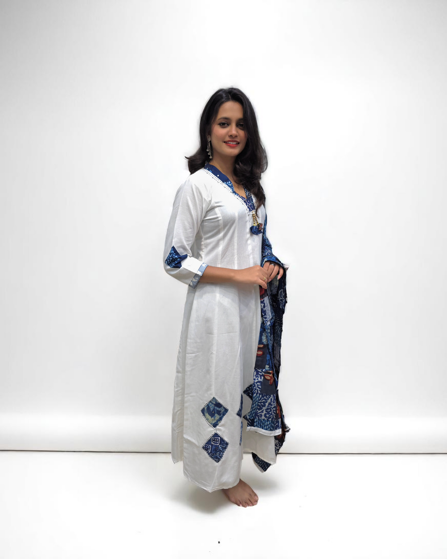 Anarkali Suit Patch Work - White