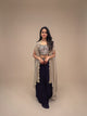Beige & Purple Crop Top Dhoti Skirt with Shrug
