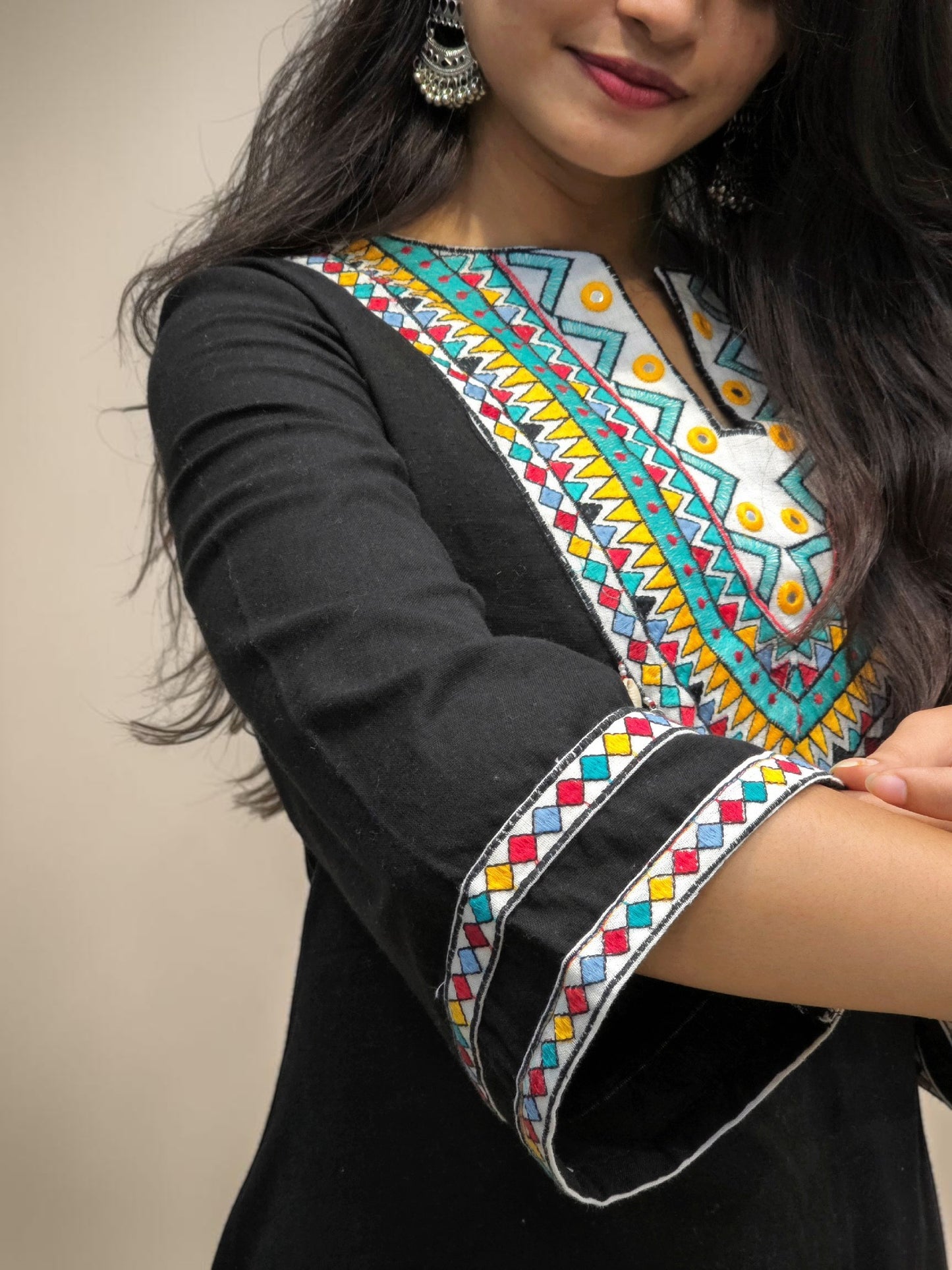 Women's embroidered top and palazzo co-ord set in black