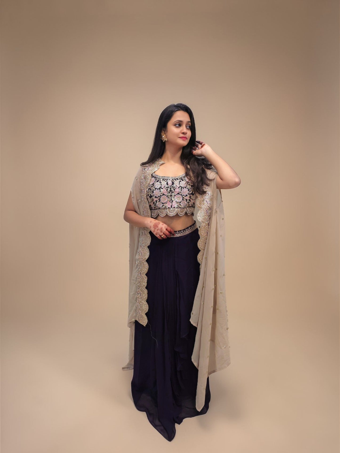 Affordable party wear crop top dhoti skirt for women