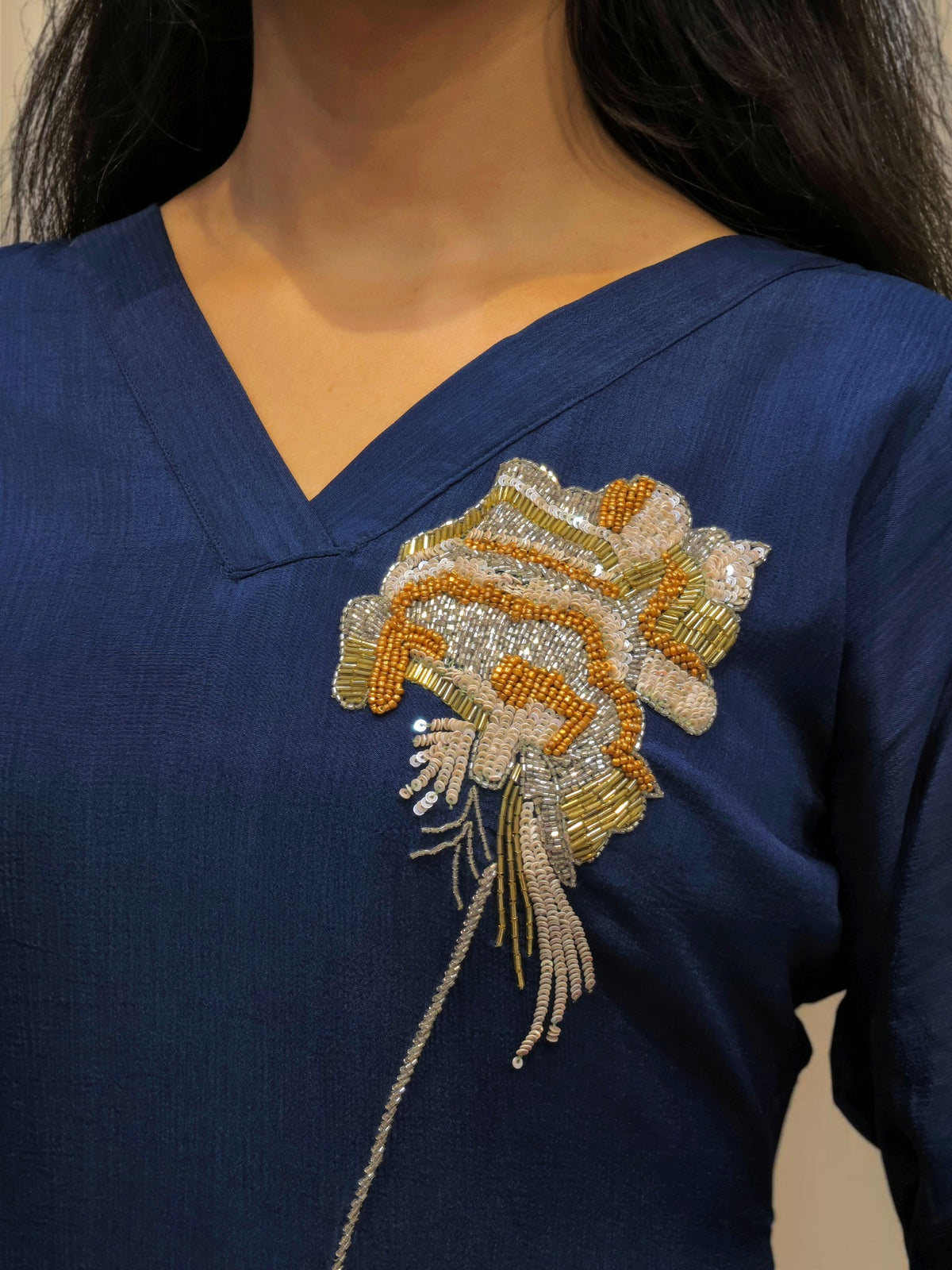 Elegant navy blue handwork kurta pant co ord set