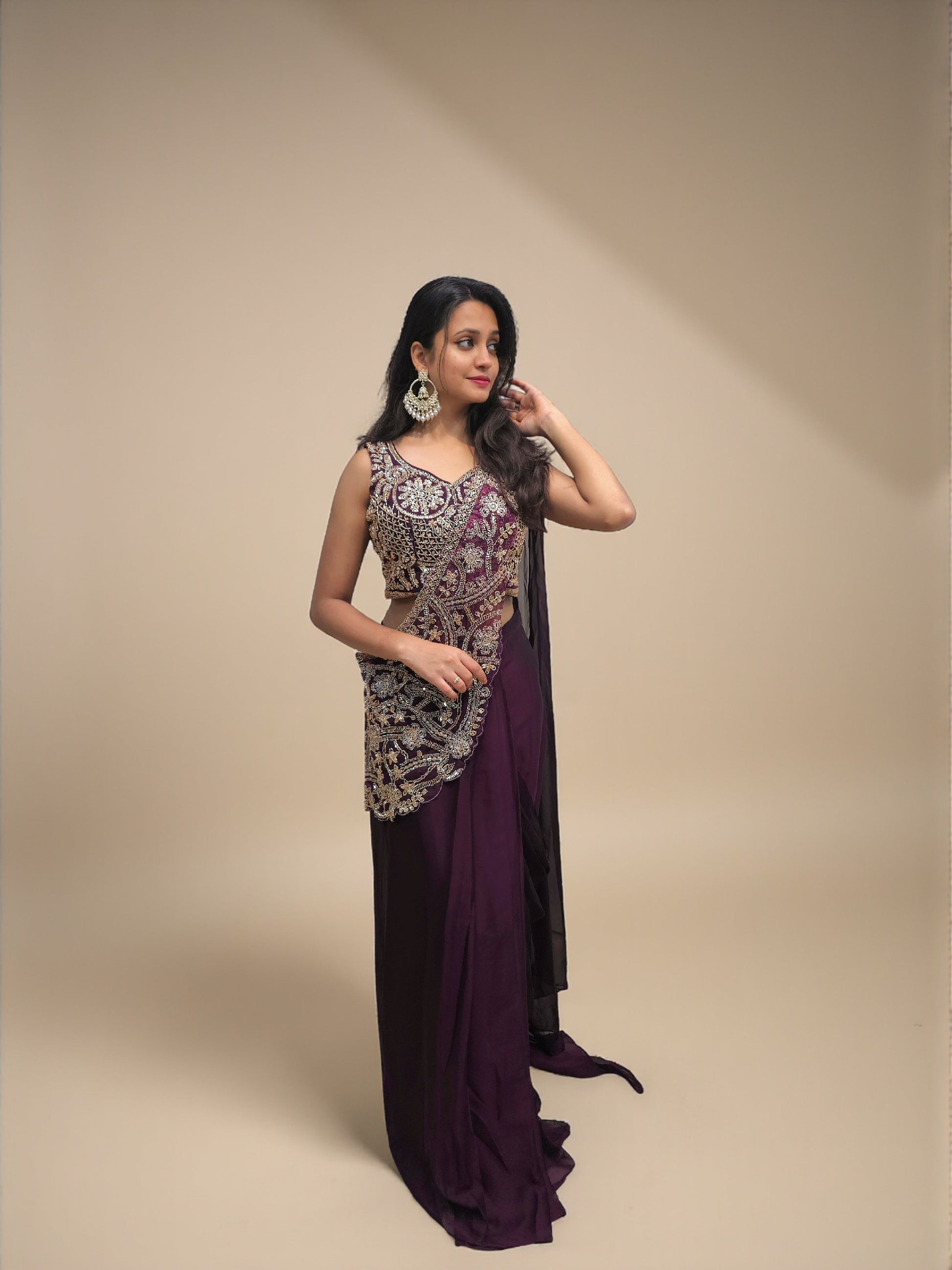 Elegant Purple Indo Western Party Outfit