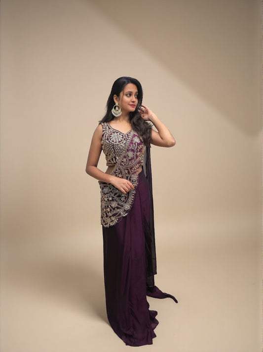 Elegant Purple Indo Western Party Outfit