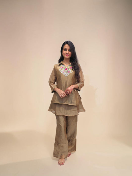 Designer 3 piece cord set for women with handwork detailing