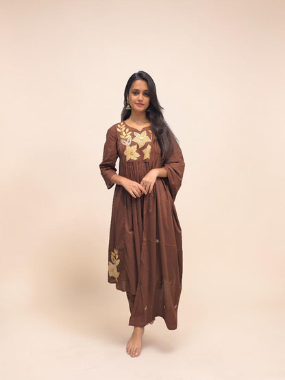 Elegant brown floral embroidered ethnic suit for women