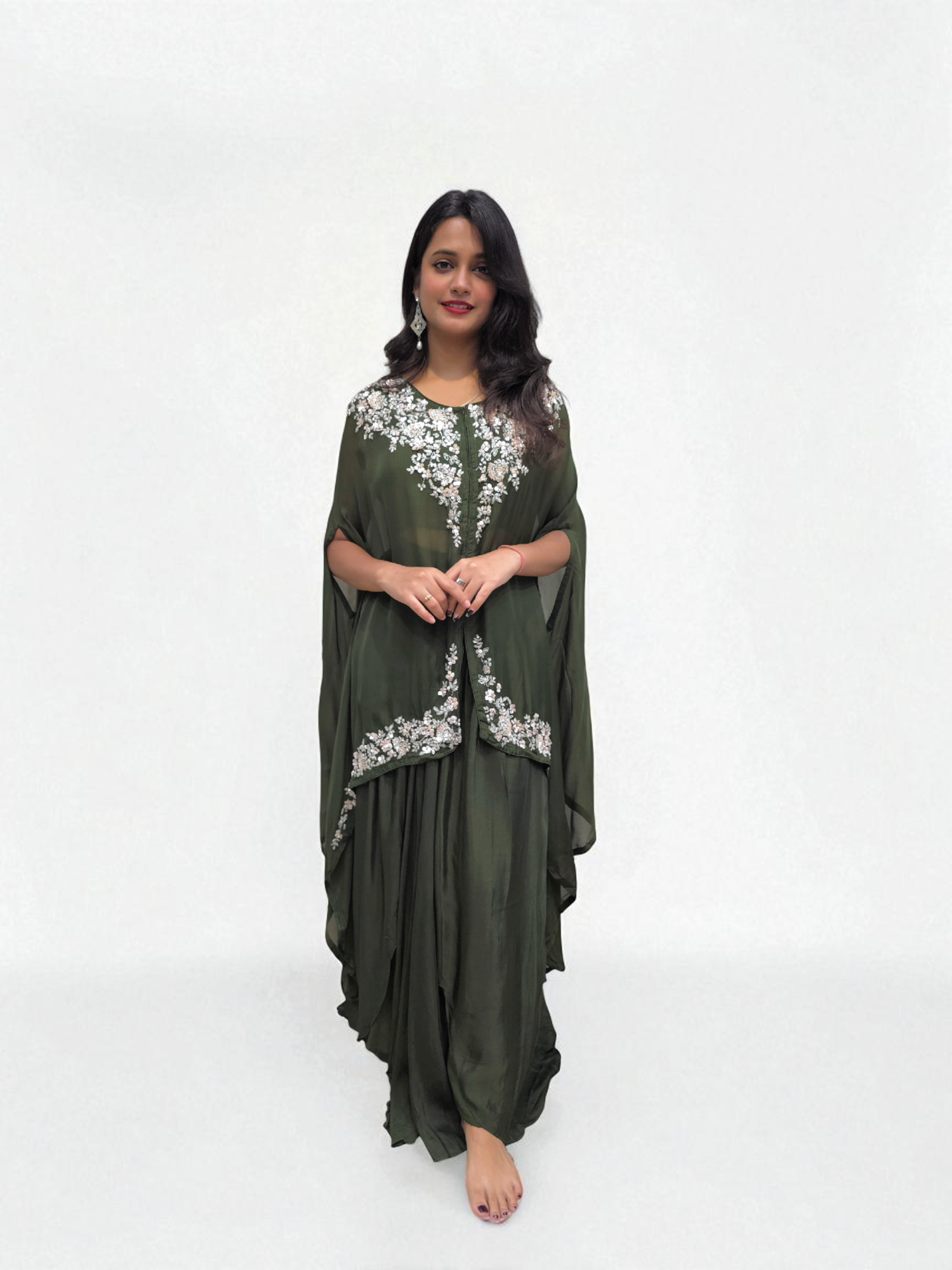 Designer Crop-top Dhoti Skirt with Shrug – Designer Ethnic Wear for Women | Ambika Boutique