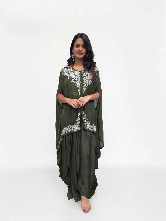 Designer Crop-top Dhoti Skirt with Shrug – Designer Ethnic Wear for Women | Ambika Boutique